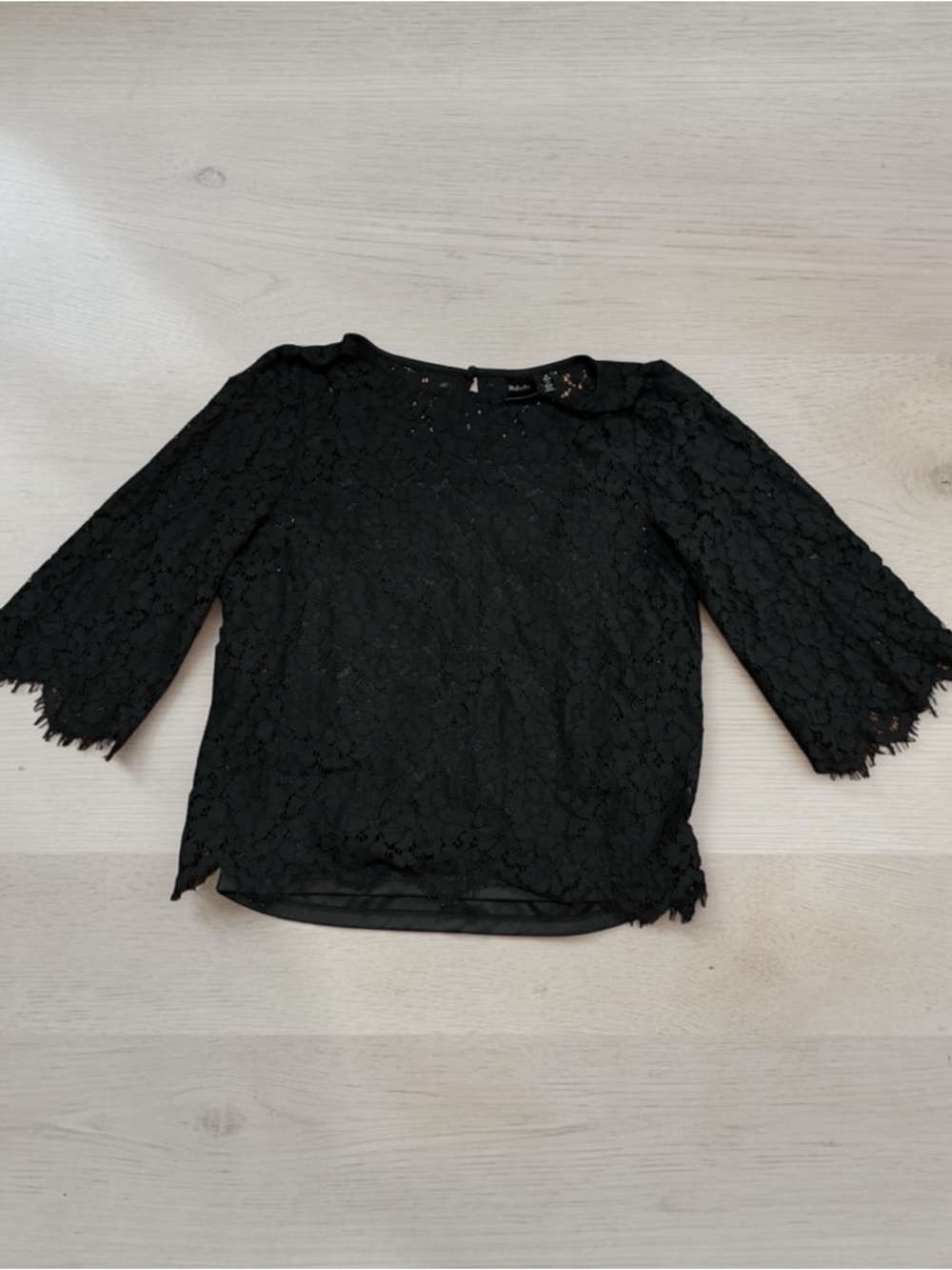 Black Lace Women's Top - Elegant Semi-Sheer Blouse with cami underneath